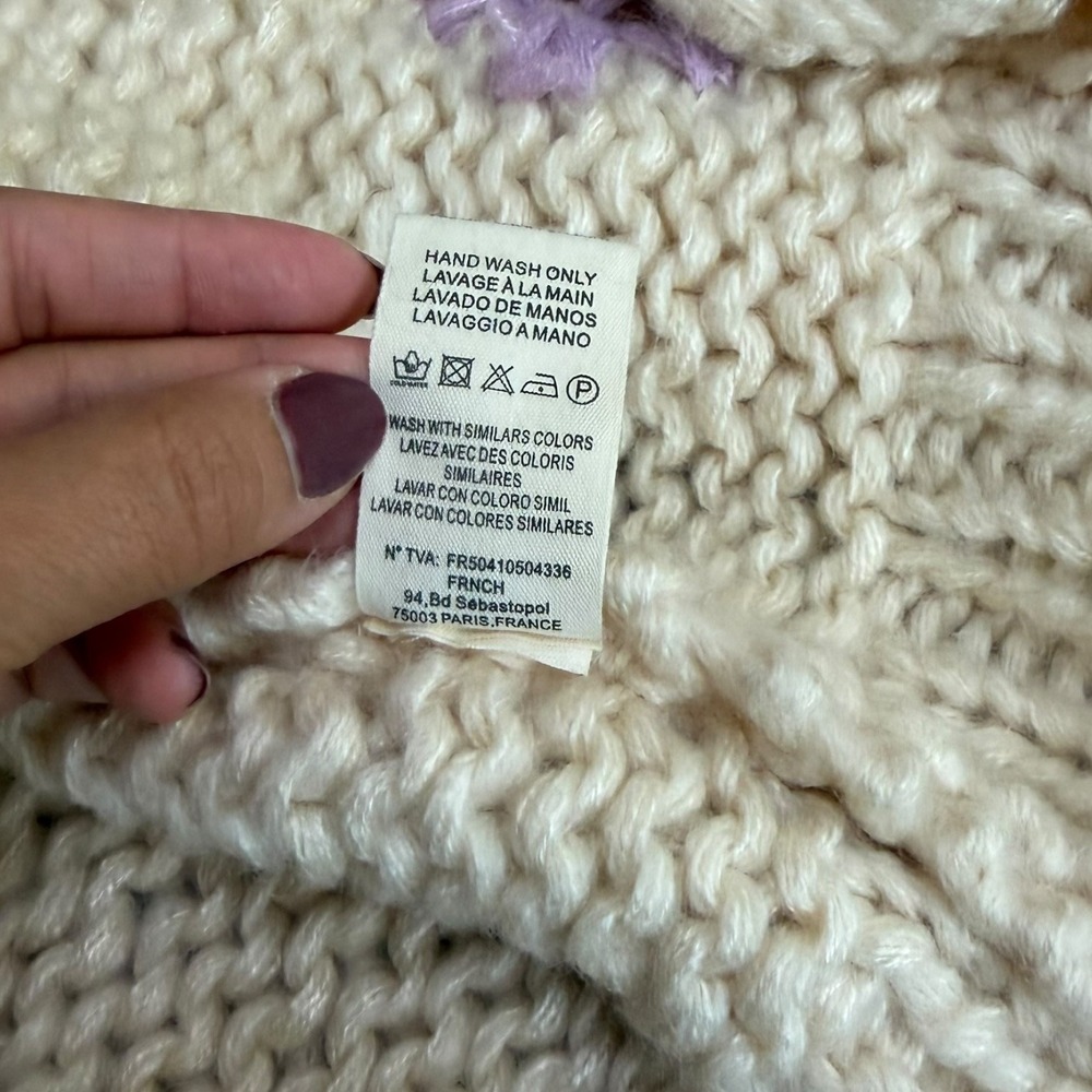 FRNCH Paris Cottagecore Feminine Embroidered Chunky Knit Taya Cardigan Cream - Picture 7 of 7